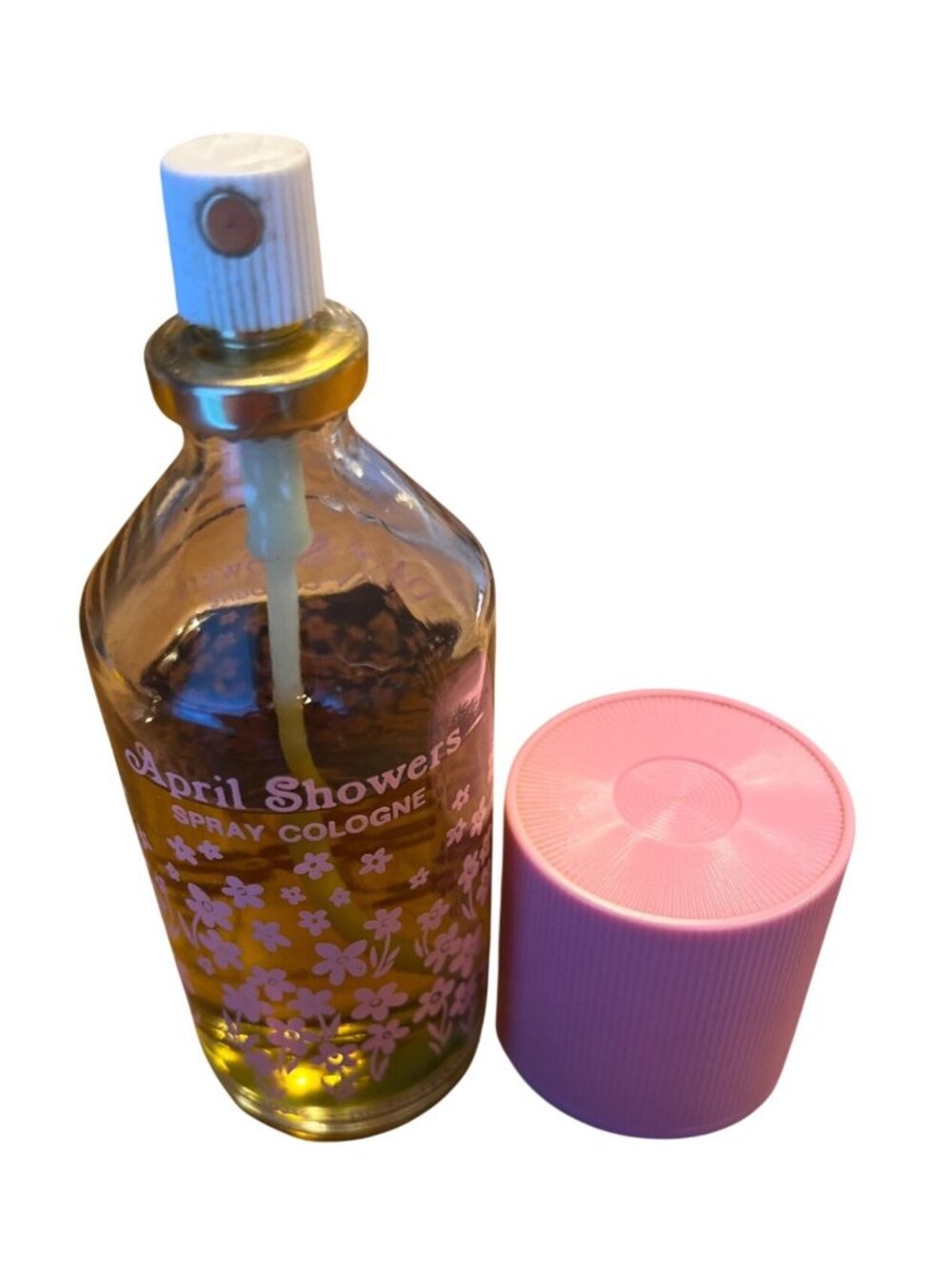 Vtg April Showers 3 Oz Spray Cologne Blended In USA Pink Floral 80% Full - Picture 3 of 4